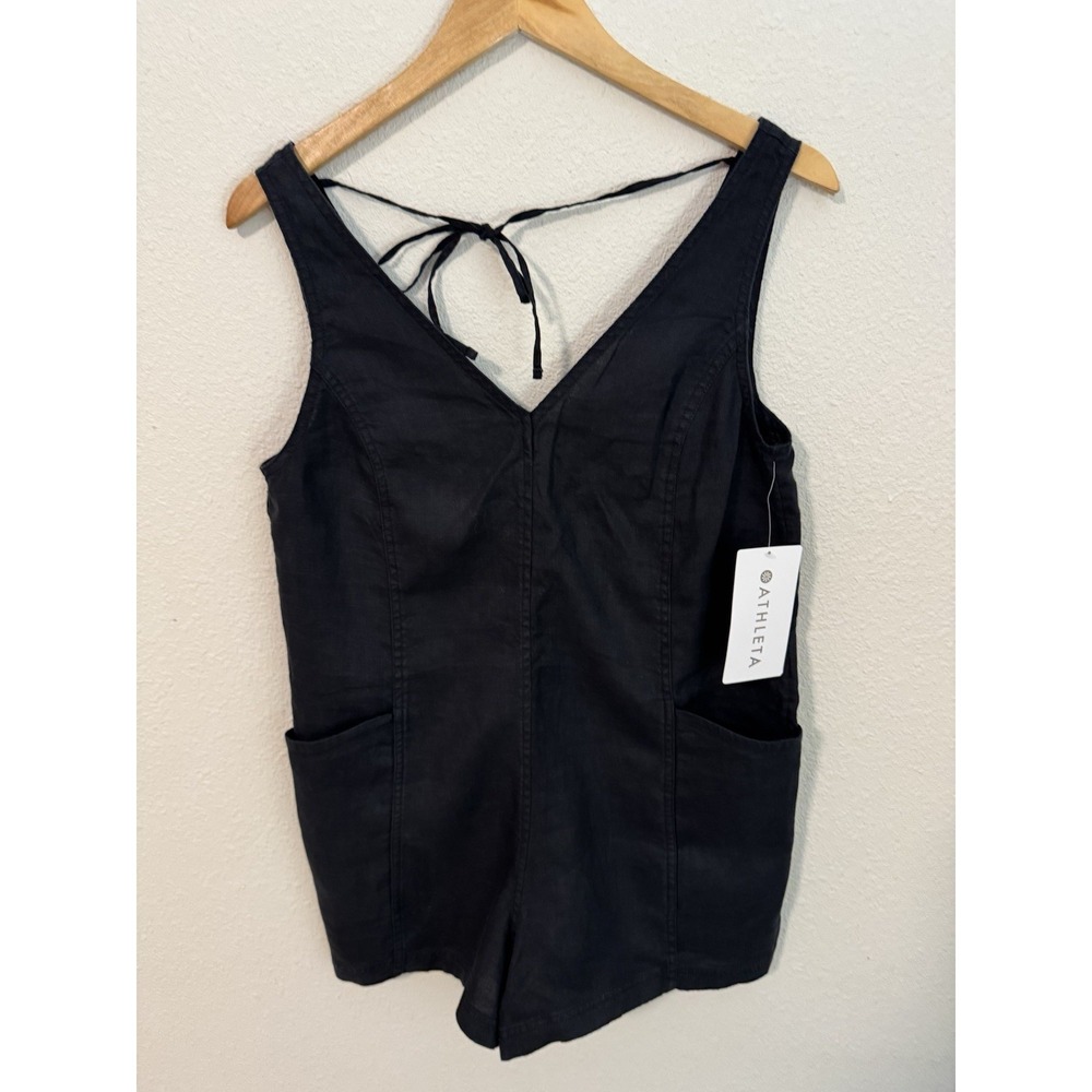 NWT Athleta Linen Retreat Romper Black XS Summer Beach Travel Spa Loungewear